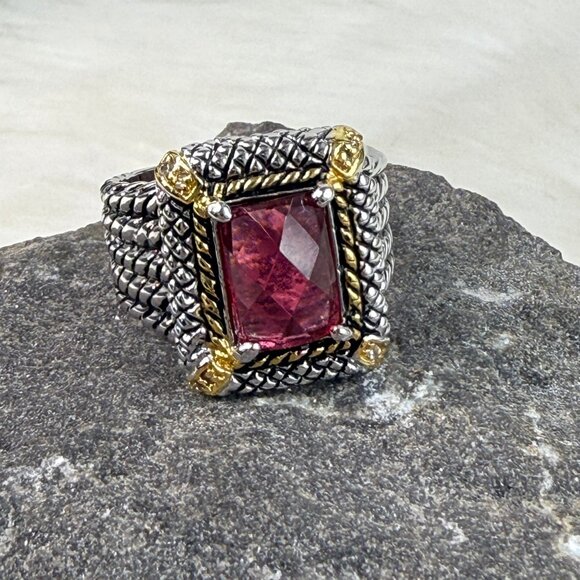 Vintage 2004 Retired Premier Designs Purple Glass Two-Tone Ring Size 8 - Picture 1 of 7